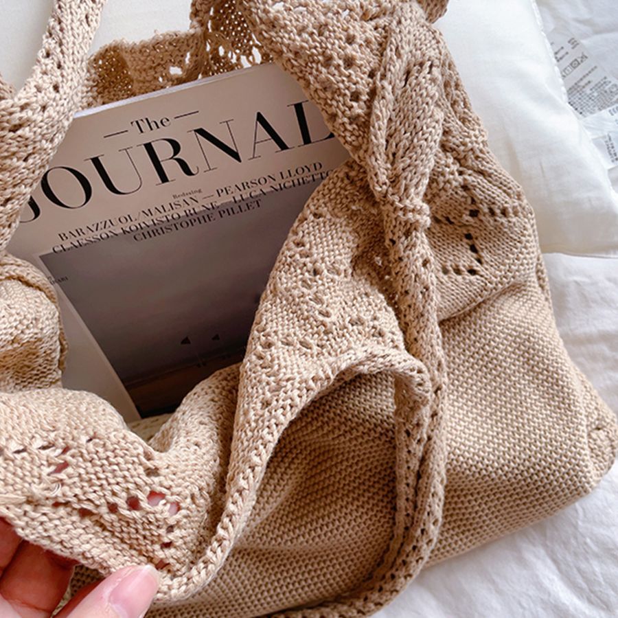 Khaki Solid Two Handles Handheld Bag