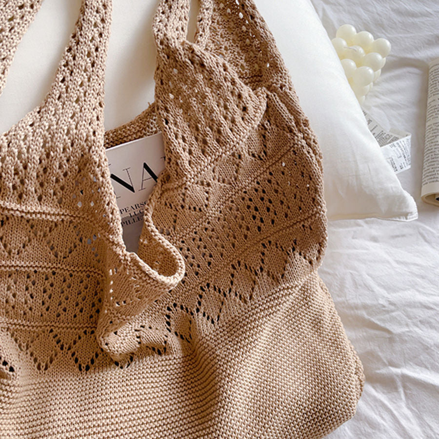 Khaki Solid Two Handles Handheld Bag