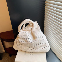 Off White Solid Two Handles Handheld Bag