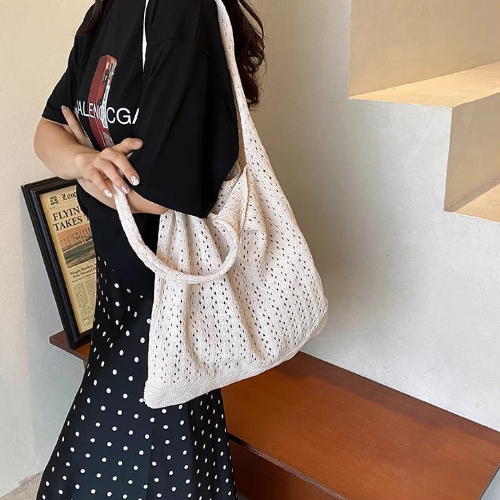 Off White Solid Two Handles Handheld Bag