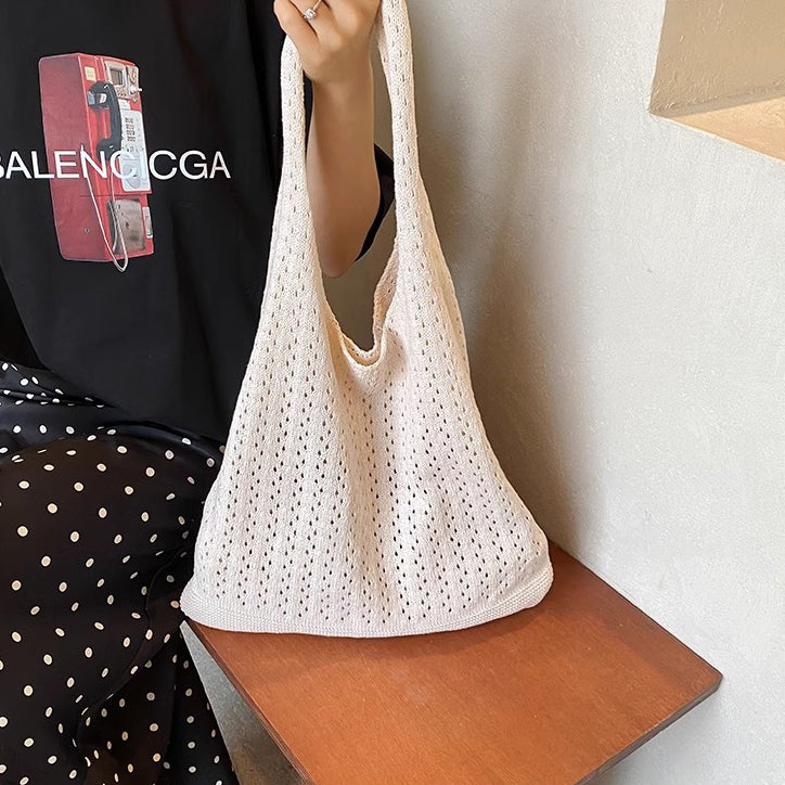 Off White Solid Two Handles Handheld Bag