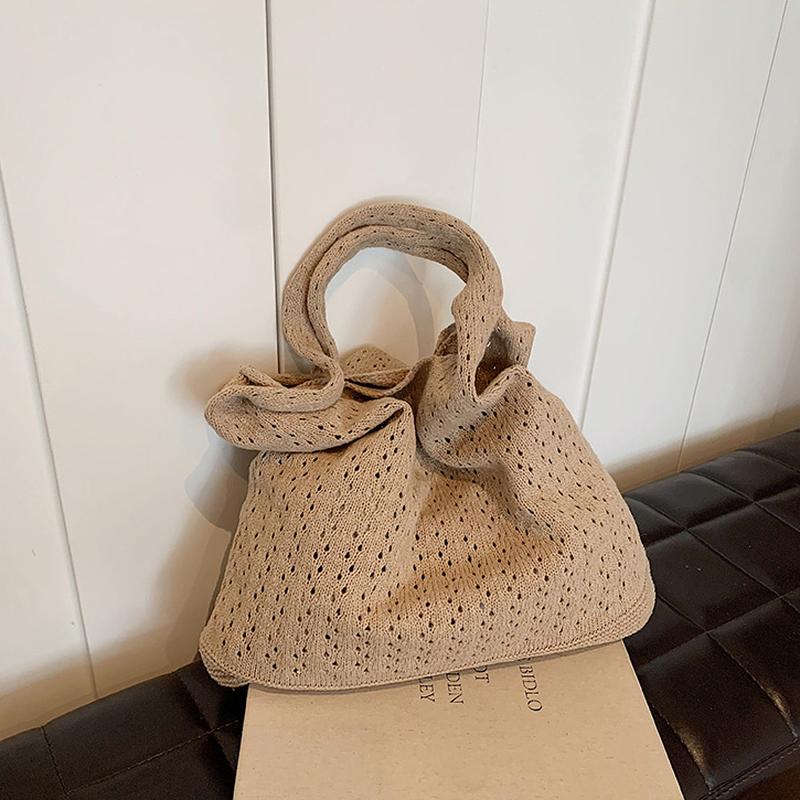 Khaki Solid Two Handles Handheld Bag
