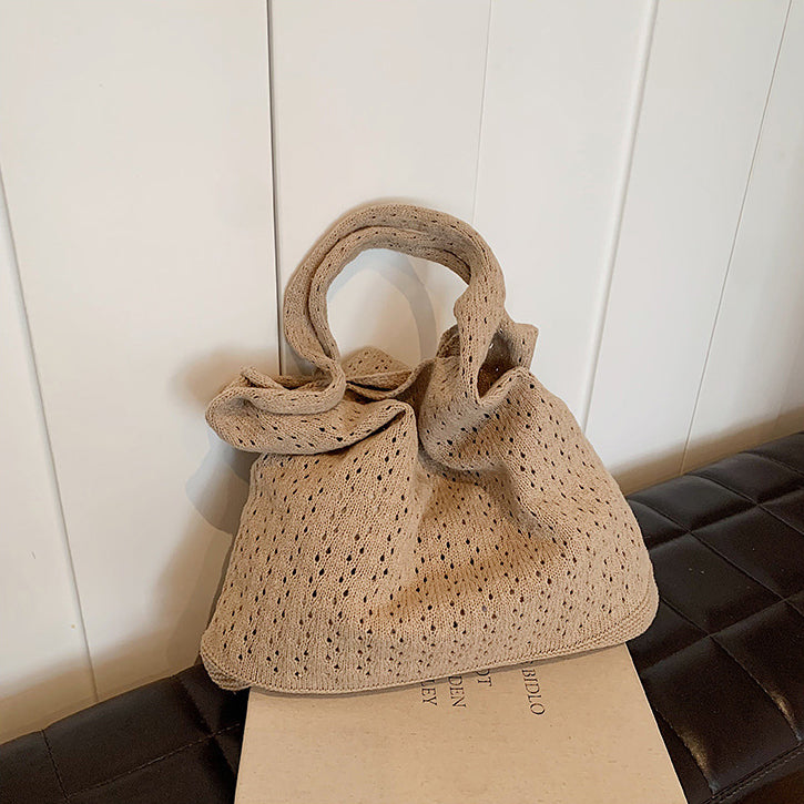 Khaki Solid Two Handles Handheld Bag