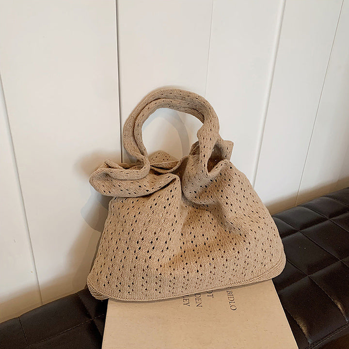 Khaki Solid Two Handles Handheld Bag