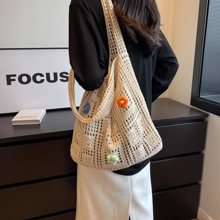 Off White Solid Two Handles Handheld Bag