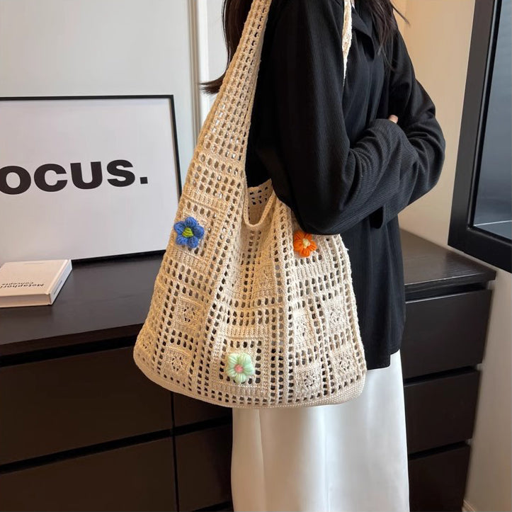Off White Solid Two Handles Handheld Bag