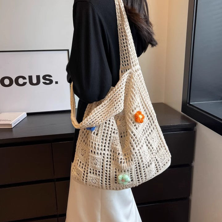 Off White Solid Two Handles Handheld Bag