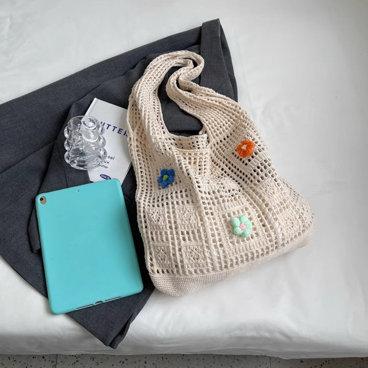 Off White Solid Two Handles Handheld Bag