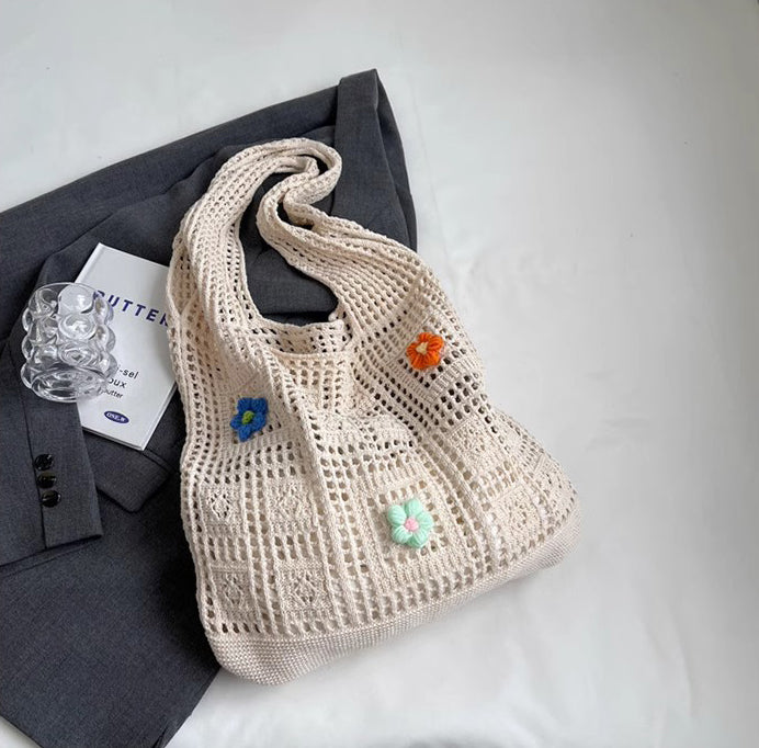 Off White Solid Two Handles Handheld Bag