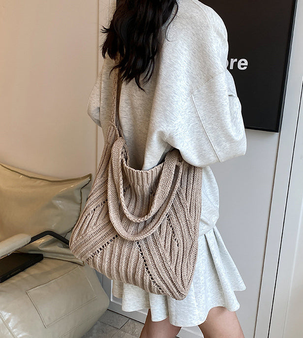 Khaki Solid Two Handles Shoulder Bag