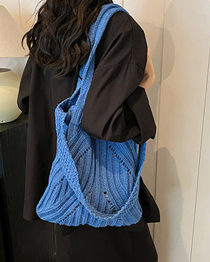 Blue Solid Two Handles Shoulder Bag