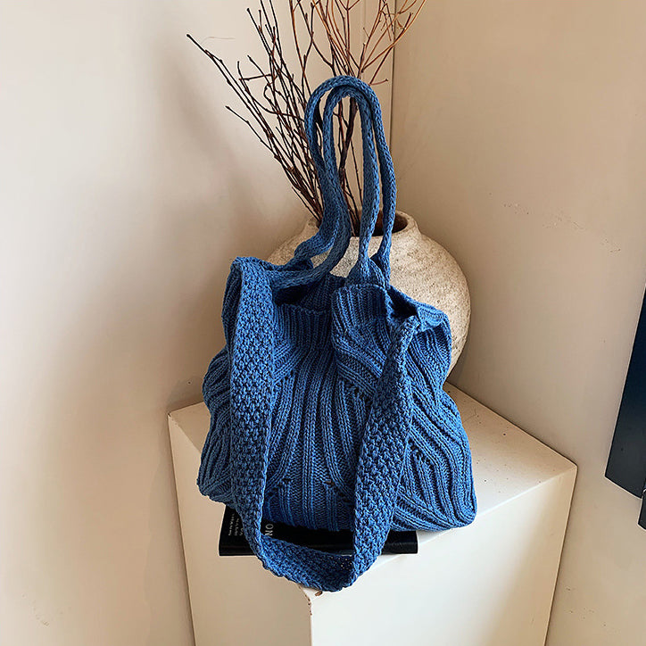 Blue Solid Two Handles Shoulder Bag