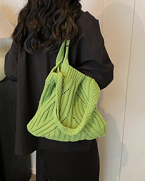 Green Solid Two Handles Shoulder Bag