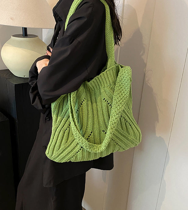 Green Solid Two Handles Shoulder Bag