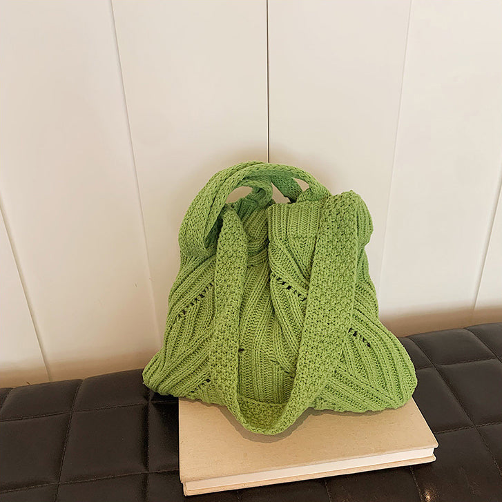 Green Solid Two Handles Shoulder Bag