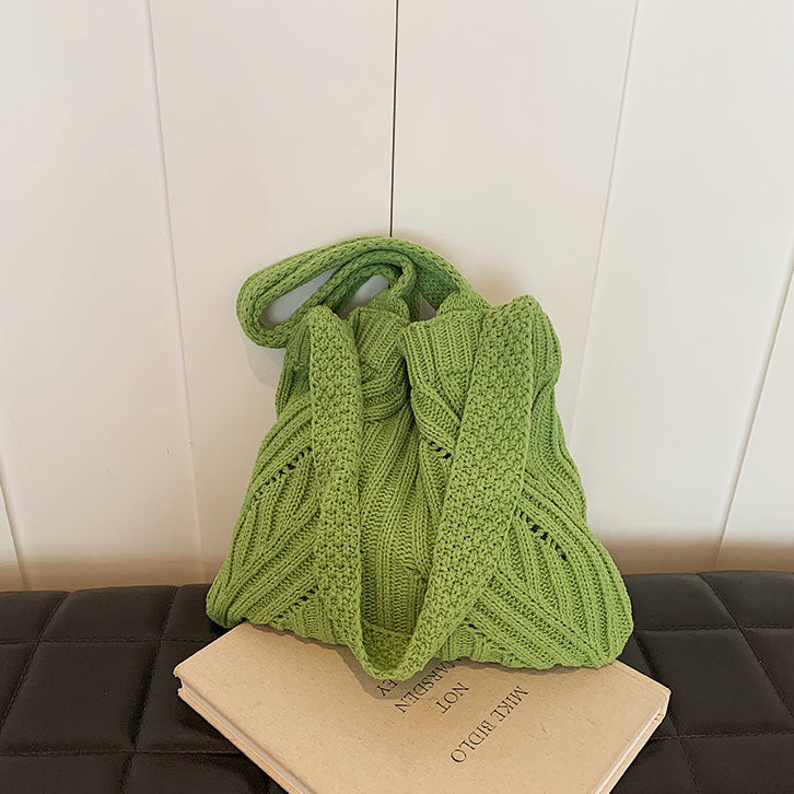 Green Solid Two Handles Shoulder Bag