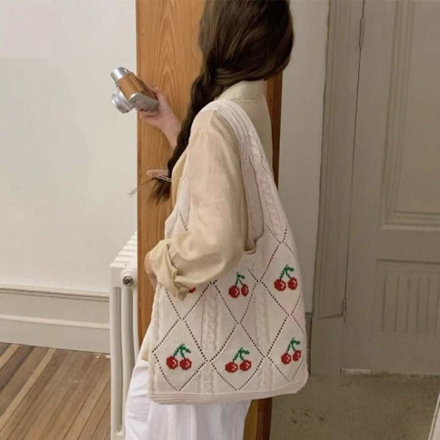 Beige Printed Two Handles Shoulder Bag