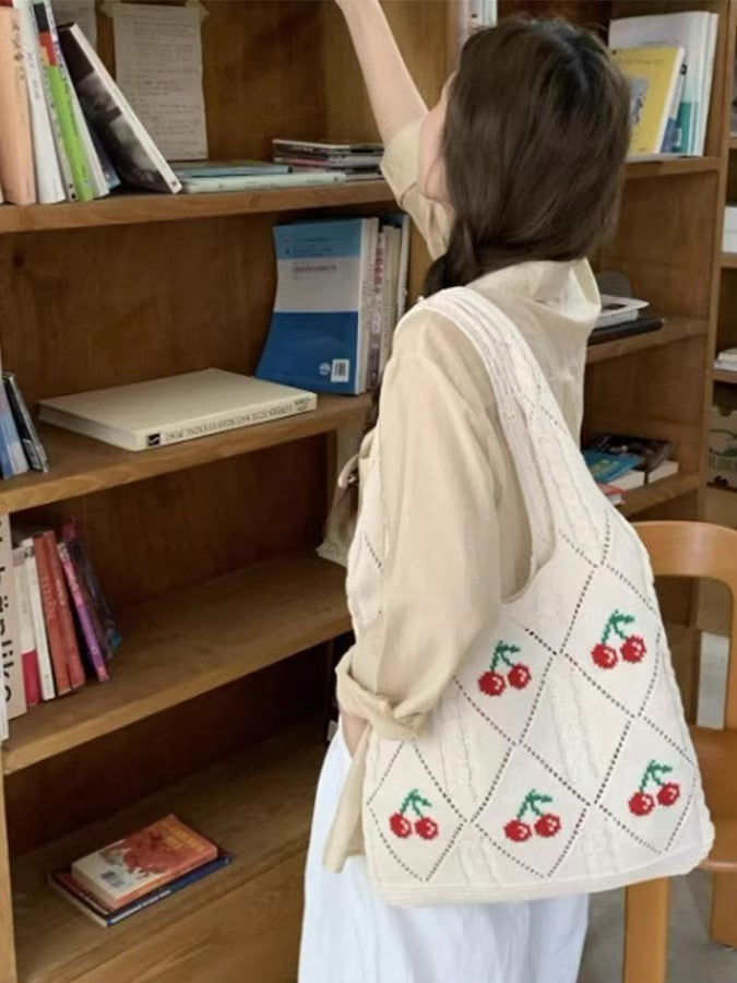 Beige Printed Two Handles Shoulder Bag