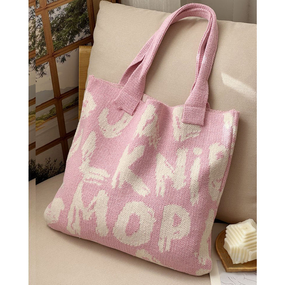 Pink Printed Two Handles Shoulder Bag