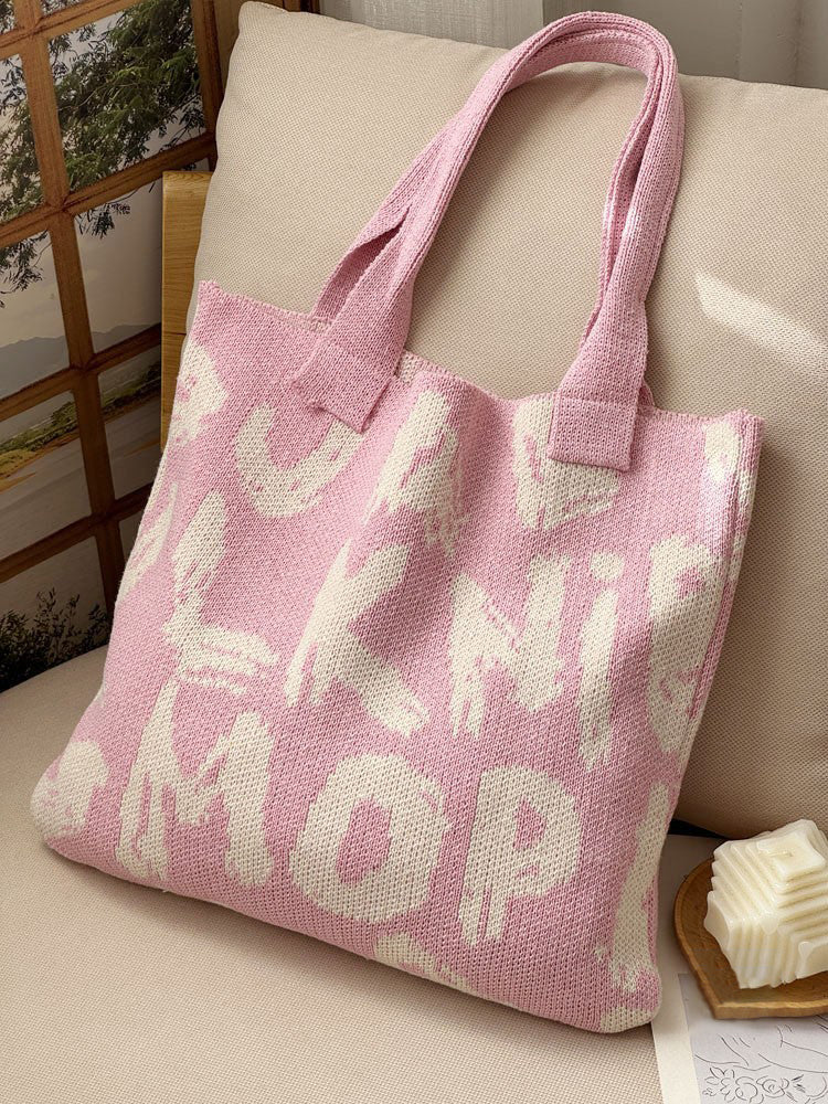 Pink Printed Two Handles Shoulder Bag