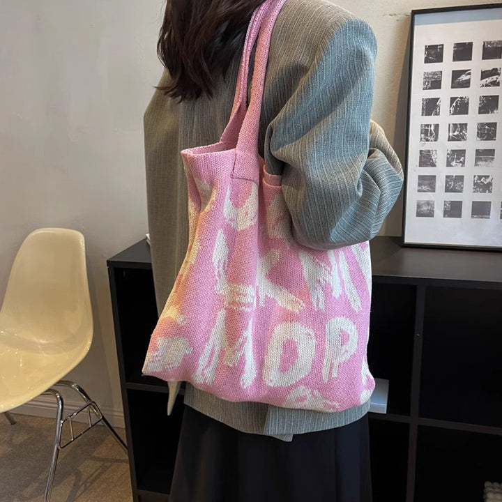 Pink Printed Two Handles Shoulder Bag