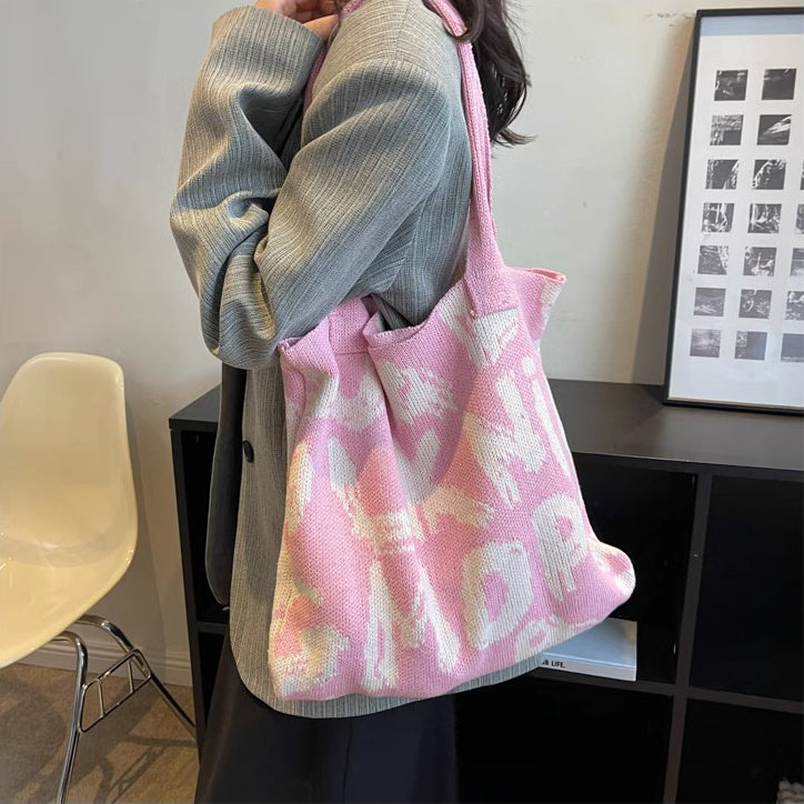 Pink Printed Two Handles Shoulder Bag