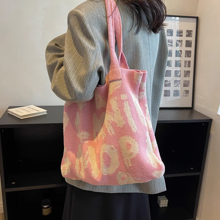 Pink Printed Two Handles Shoulder Bag