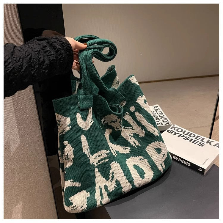 Green Printed Two Handles Shoulder Bag