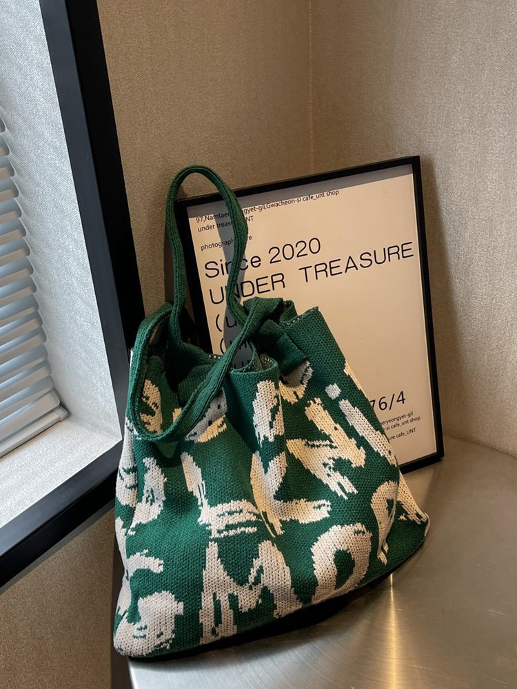 Green Printed Two Handles Shoulder Bag