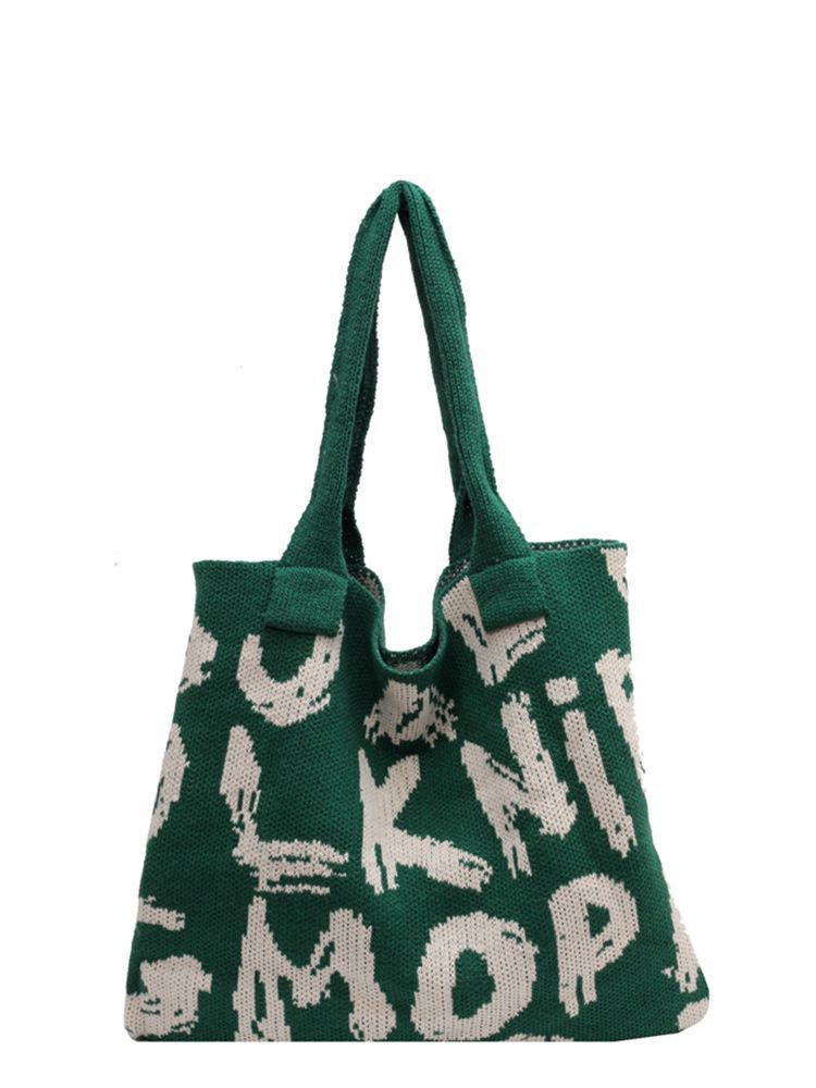 Green Printed Two Handles Shoulder Bag