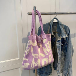 Purple Printed Two Handles Shoulder Bag
