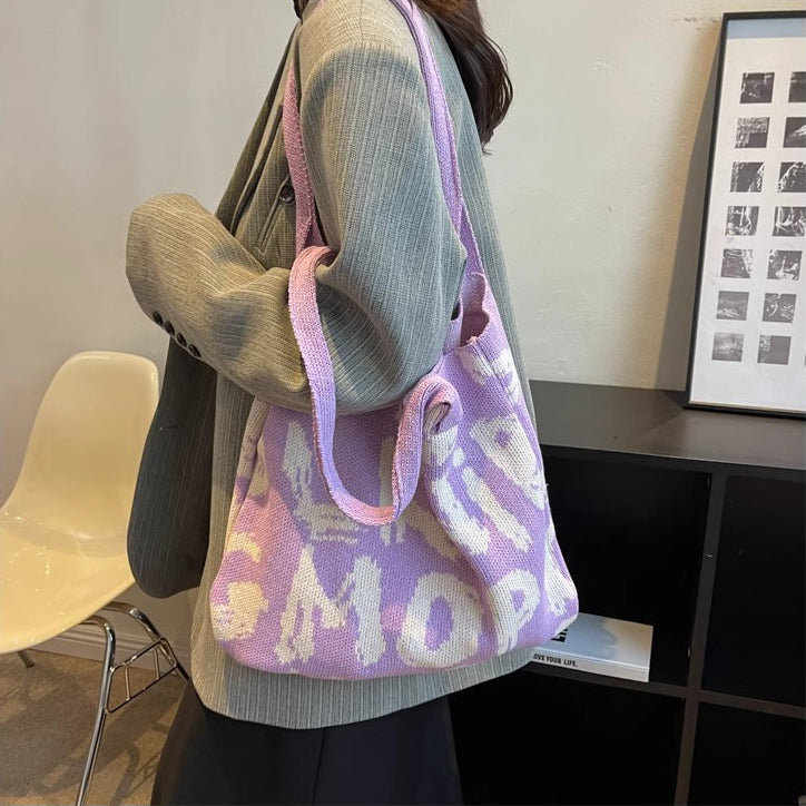 Purple Printed Two Handles Shoulder Bag