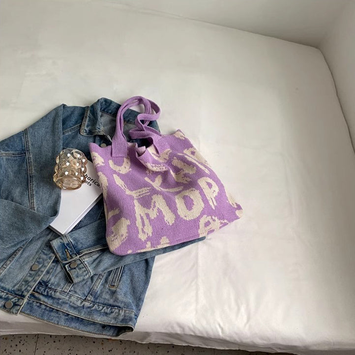 Purple Printed Two Handles Shoulder Bag