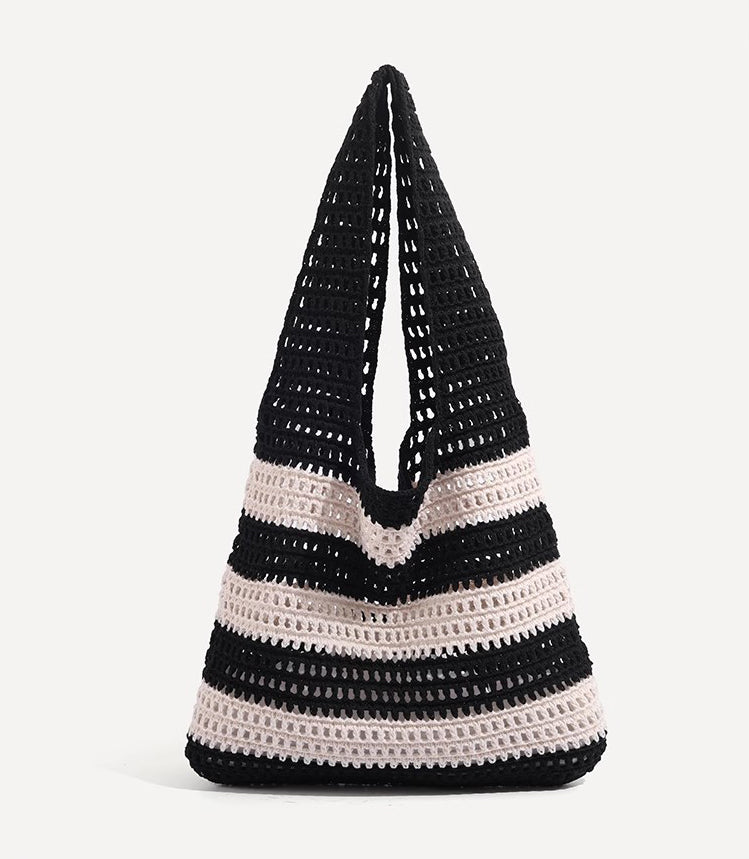Black Solid Two Handles Shoulder Bag