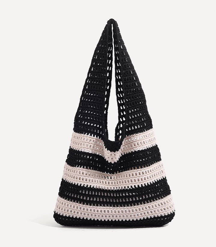 Black Solid Two Handles Shoulder Bag