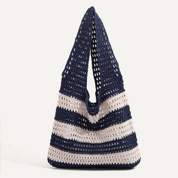 Navy Solid Two Handles Shoulder Bag