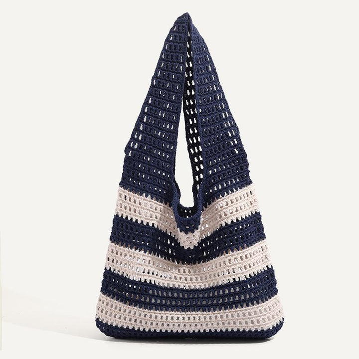 Navy Solid Two Handles Shoulder Bag