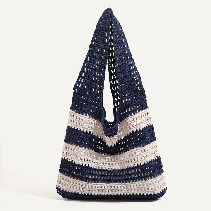 Navy Solid Two Handles Shoulder Bag