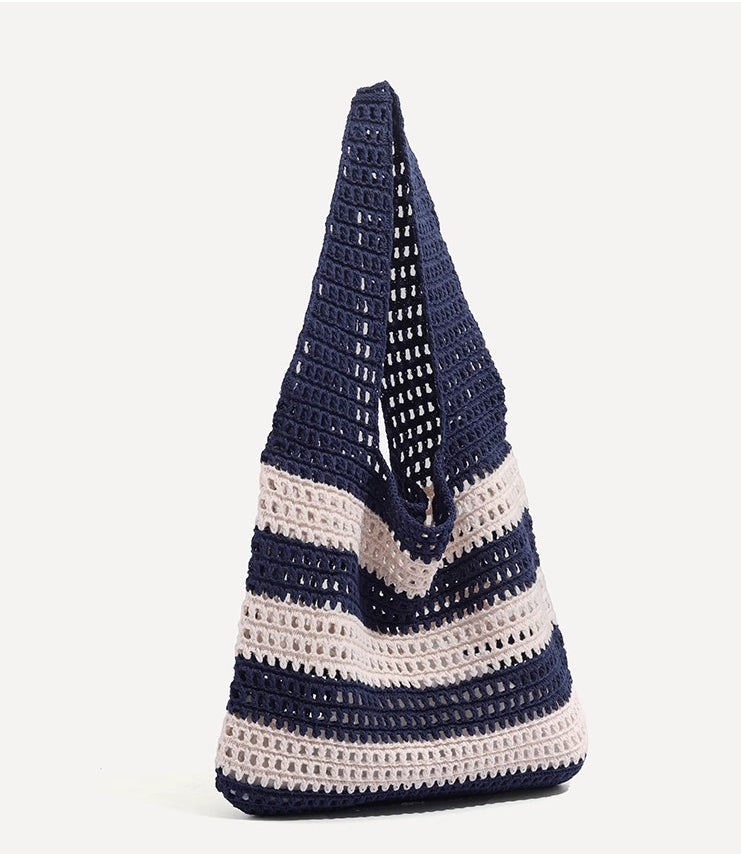 Navy Solid Two Handles Shoulder Bag