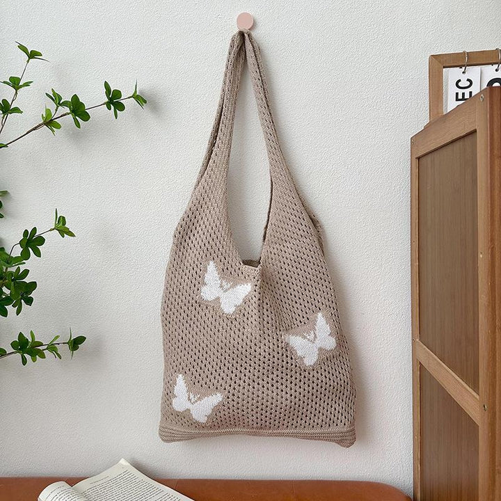 Khaki Printed Two Handles Shoulder Bag