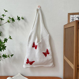 White Printed Two Handles Shoulder Bag