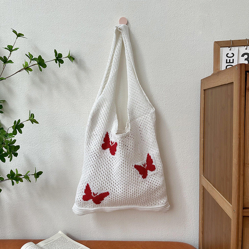 White Printed Two Handles Shoulder Bag