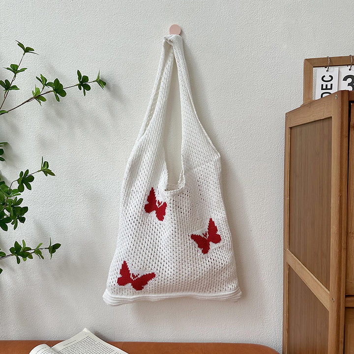 White Printed Two Handles Shoulder Bag