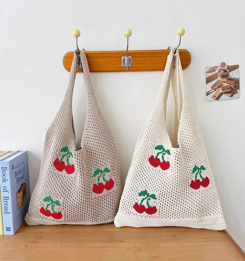 White Printed Two Handles Shoulder Bag