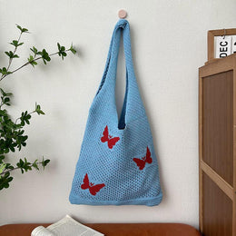 Blue Printed Two Handles Shoulder Bag