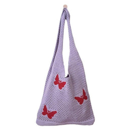 Purple Printed Two Handles Shoulder Bag