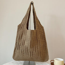 Coffee Textured Two Handles Shoulder Bag