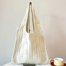 Beige Textured Two Handles Shoulder Bag