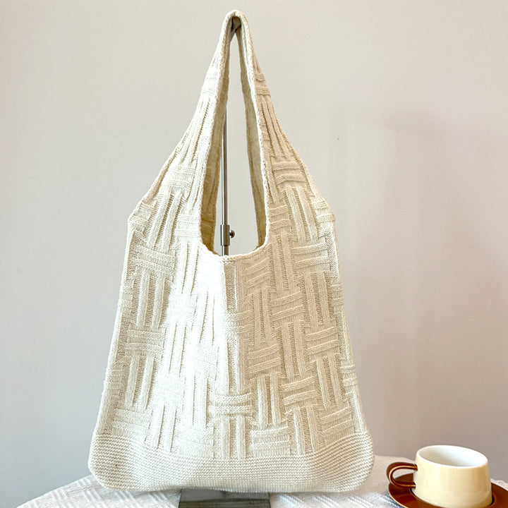 Beige Textured Two Handles Shoulder Bag