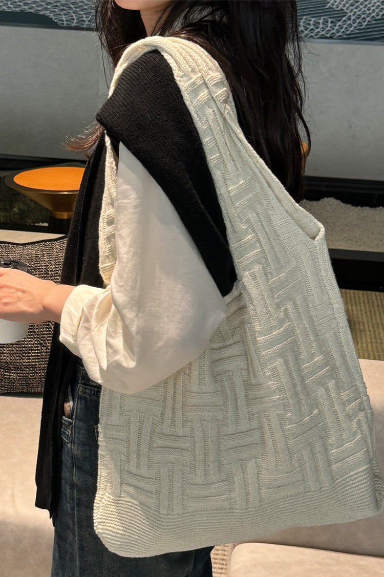 Beige Textured Two Handles Shoulder Bag
